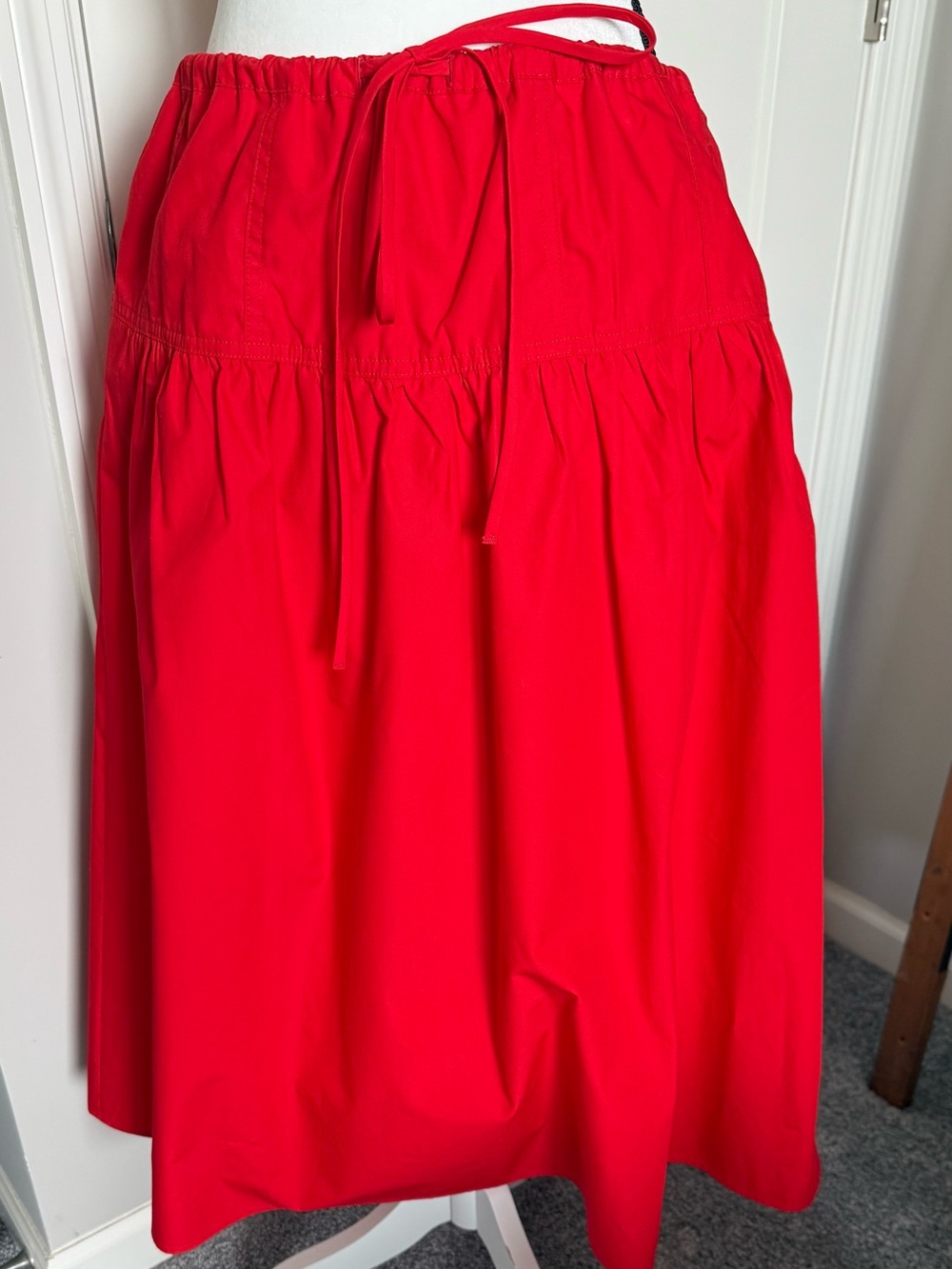 NWT BR M Cotton Poplin Drawstring Waist Full Midi Skirt